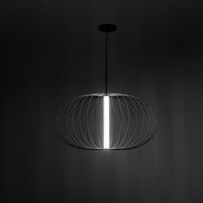 Lampada a sospensione LED Flux in acciaio verniciato nero lucido, 70x70 h150 cm