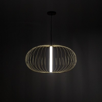 Lampada a sospensione LED Flux in acciaio finitura ottone lucido, 70x70 h150 cm