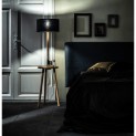 Lampada da terra Charge in legno di Faggio e Tessuto nero con ricarica USB e Wireless, 40x40 h135 cm