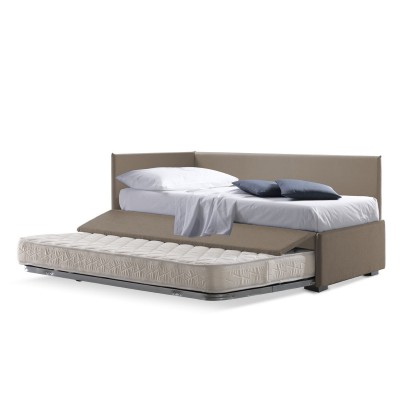 Morph Letto Laterale Imbottito in Tessuto idrorepellente beige con Rete Estraibile manuale, 80x190 cm