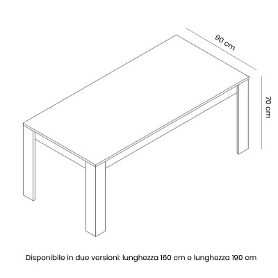 Tavolo SMART Bianco opaco e Top finitura Grigio Cemento, 190 x 90 cm