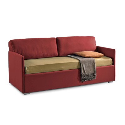 Morph Divano Letto Imbottito in Tessuto idrorepellente rosso con Rete Estraibile manuale, 80x190 cm