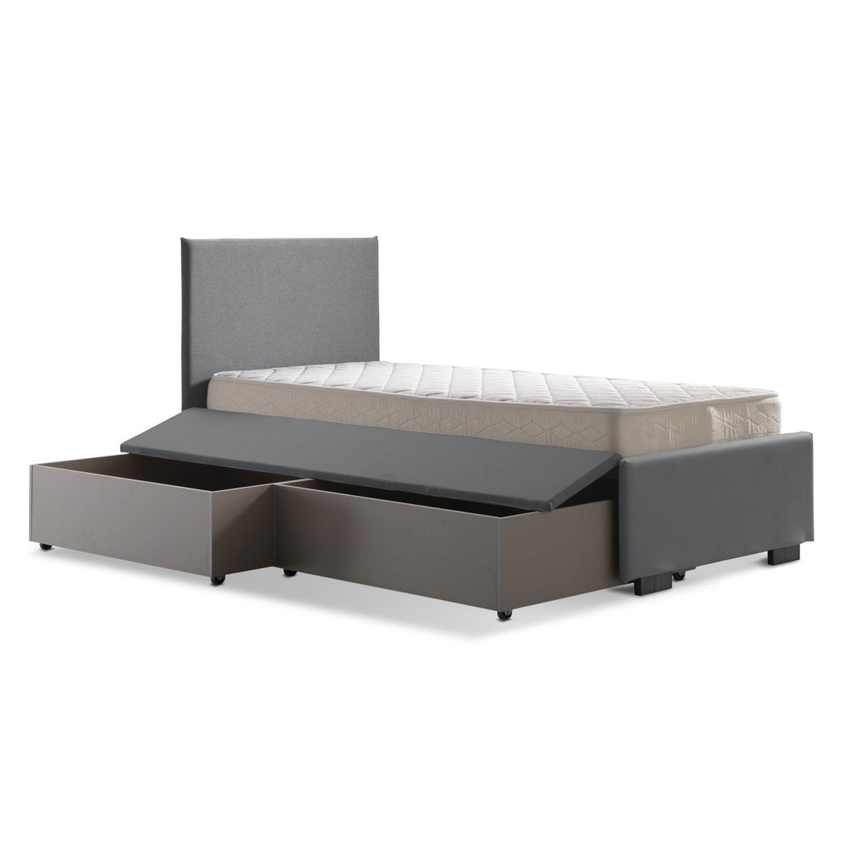 Morph Letto Singolo Imbottito in Tessuto idrorepellente grigio con Cassettoni Estraibili, 80x190 cm